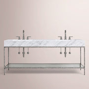 Caloria Double Washstand — FORGED PEWTER / Italian Carrara marble / RECTANGLE-72
