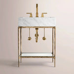 Caloria Powder Washstand — FORGED BRASS / CARRARA / OVAL