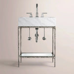 Caloria Powder Washstand — FORGED PEWTER / CARRARA / OVAL