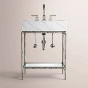 Caloria Powder Washstand — FORGED PEWTER / CARRARA / OVAL