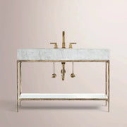 Caloria Extra-Wide Washstand — FORGED BRASS / CARRARA / OVAL