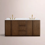 Liromelle Double Vanity — BROWN OAK / CARRARA / RECTANGLE