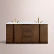 Liromelle Double Vanity — BROWN OAK / CARRARA / OVAL