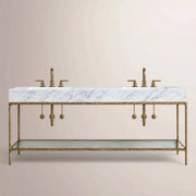 Caloria Double Washstand — FORGED BRASS / Italian Carrara marble / RECTANGLE-72