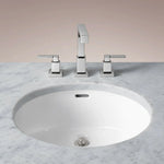 Caloria Powder Washstand — FORGED PEWTER / CARRARA / OVAL