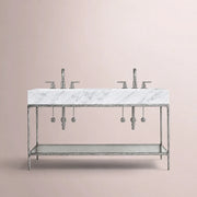 Caloria Double Washstand — FORGED PEWTER / Italian Carrara marble / RECTANGLE-60