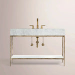 Caloria Extra-Wide Washstand — FORGED BRASS / CARRARA / RECTANGLE