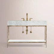 Caloria Extra-Wide Washstand — FORGED BRASS / CARRARA / RECTANGLE