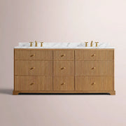 Celorin Reeded Double Vanity — NATURAL OAK / CARRARA / OVAL