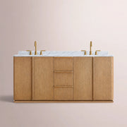 Liromelle Double Vanity — NATURAL OAK / CARRARA / RECTANGLE