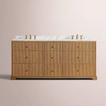 Celorin Reeded Double Vanity — NATURAL OAK / CARRARA / RECTANGLE