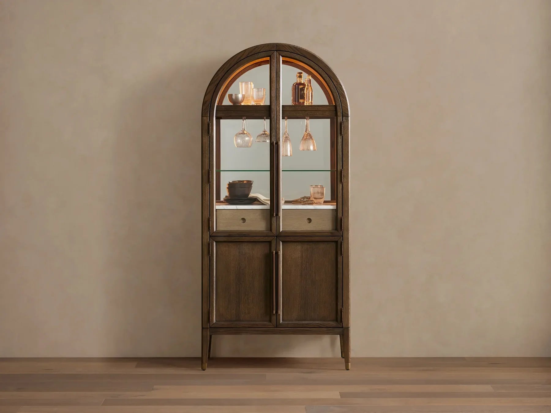 Haven Oak Liquor Cabinet 36”W