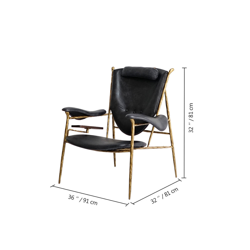 Axton Forge Wooden Plate Leather Armchair For Living Room