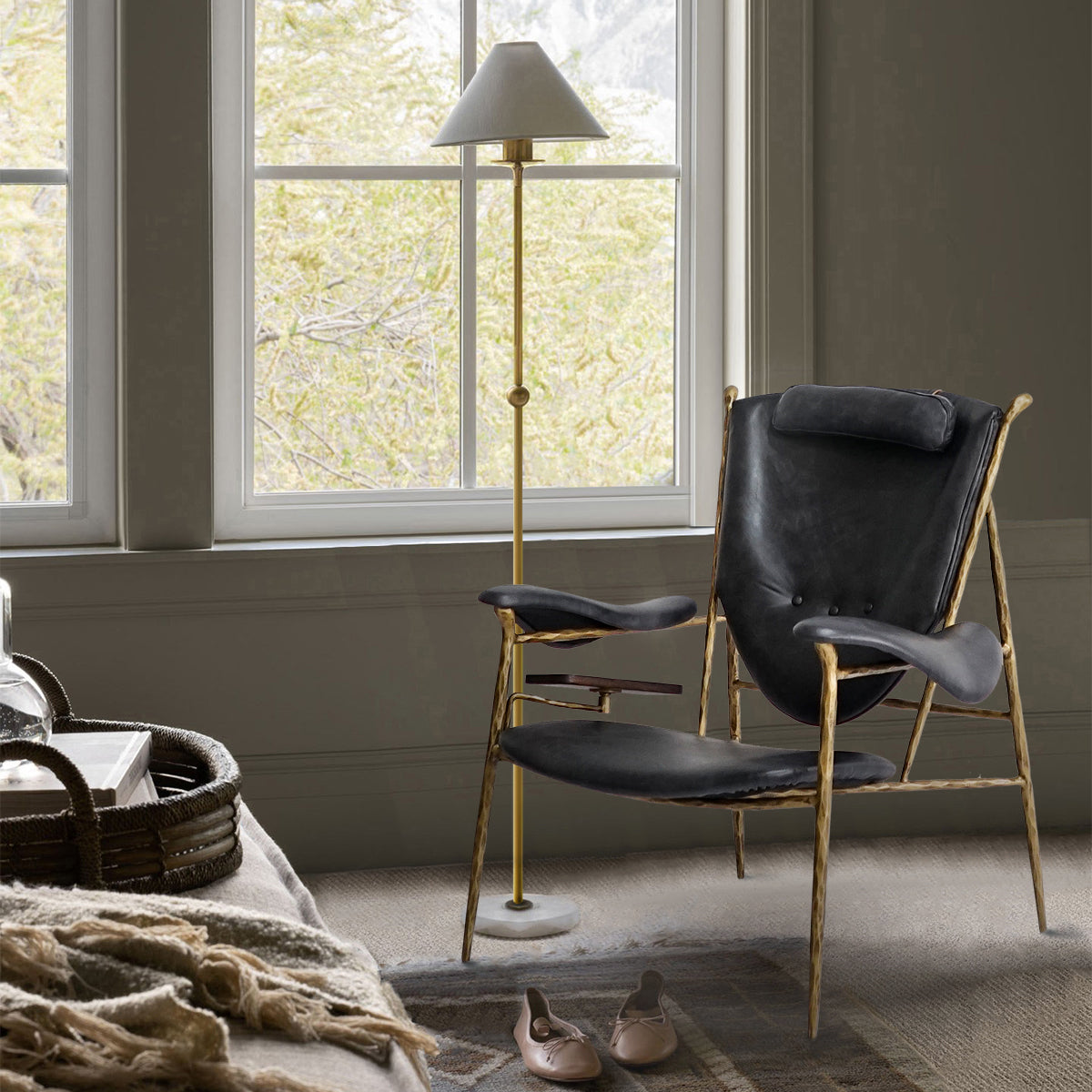 Axton Forge Wooden Plate Leather Armchair For Living Room