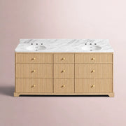 Celorin Reeded Double Vanity — LIGHT OAK / CARRARA / OVAL