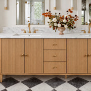 Luvoriel Reeded Double Vanity — LIGHT OAK / CARRARA / RECTANGLE