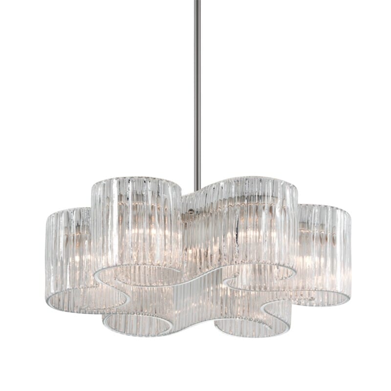 Riva 6 Light Organic Ribbed Glass Pendant Chandelier 27”D