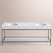 Caloria Double Washstand — FORGED PEWTER / Italian Carrara marble / OVAL-72