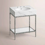 Caloria Powder Washstand — FORGED PEWTER / CARRARA / OVAL