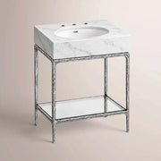 Caloria Powder Washstand — FORGED PEWTER / CARRARA / OVAL
