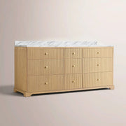 Celorin Reeded Double Vanity — LIGHT OAK / CARRARA / RECTANGLE