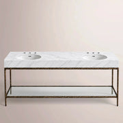 Caloria Double Washstand — FORGED BRONZE / Italian Carrara marble / OVAL-72