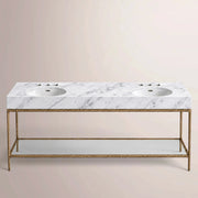 Caloria Double Washstand — FORGED BRASS / Italian Carrara marble / OVAL-72