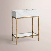 Caloria Powder Washstand — FORGED BRASS / CARRARA / RECTANGLE