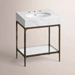 Caloria Powder Washstand — FORGED BRONZE / CARRARA / OVAL