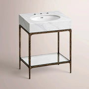 Caloria Powder Washstand — FORGED BRONZE / CARRARA / OVAL