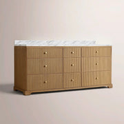 Celorin Reeded Double Vanity — NATURAL OAK / CARRARA / RECTANGLE
