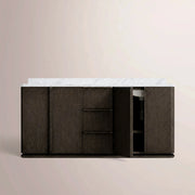 Liromelle Double Vanity — BLACK OAK / CARRARA / OVAL