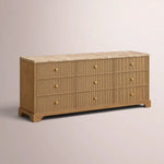 Celorin Emperador Reeded Drawer Dresser — NATURAL OAK-GOLD MARBLE / 9-DRAWER DRESSER