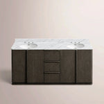 Liromelle Double Vanity — BLACK OAK / CARRARA / OVAL