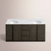 Liromelle Double Vanity — BLACK OAK / CARRARA / OVAL