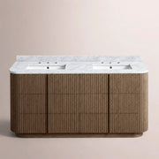 Ethoria Double Vanity — BROWN OAK / CARRARA / RECTANGLE