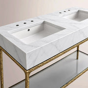 Caloria Double Washstand — FORGED BRASS / Italian Carrara marble / RECTANGLE-60