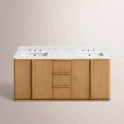 Liromelle Double Vanity — NATURAL OAK / CARRARA / RECTANGLE