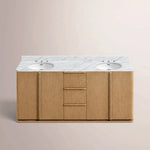 Liromelle Double Vanity — NATURAL OAK / CARRARA / OVAL