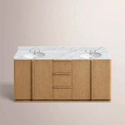 Liromelle Double Vanity — NATURAL OAK / CARRARA / OVAL