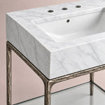 Caloria Powder Washstand — FORGED PEWTER / CARRARA / RECTANGLE