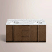 Liromelle Double Vanity — BROWN OAK / CARRARA / OVAL