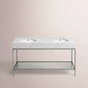 Caloria Double Washstand — FORGED PEWTER / Italian Carrara marble / OVAL-60