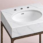 Caloria Powder Washstand — FORGED BRONZE / CARRARA / OVAL