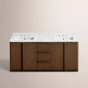 Liromelle Double Vanity — BROWN OAK / CARRARA / RECTANGLE