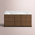 Celorin Reeded Double Vanity — BROWN OAK / CARRARA / OVAL