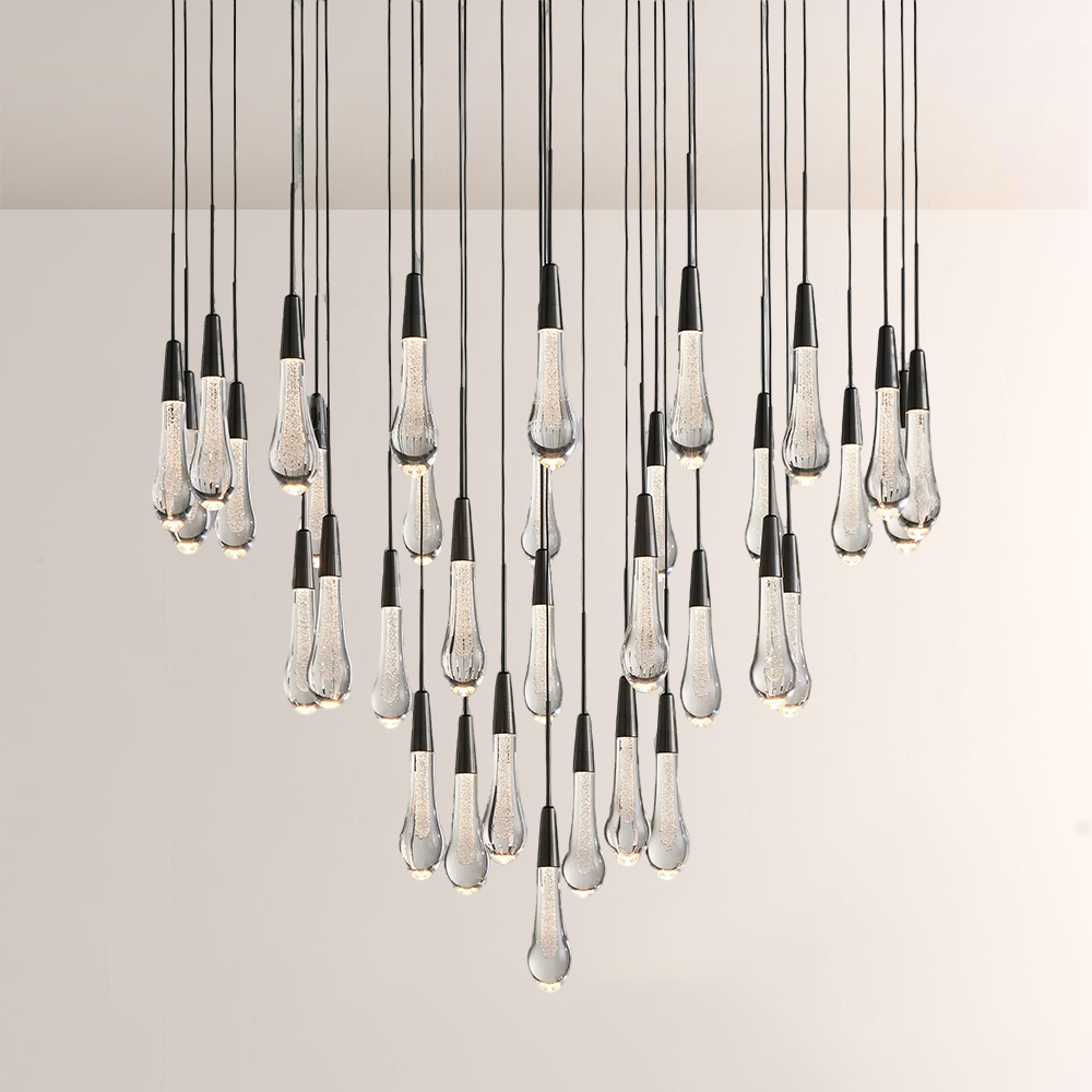 Raindrop Glass Round Solitaire Chandelier -kimoylights