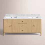 Luvoriel Reeded Double Vanity — GREIGE OAK / CARRARA / RECTANGLE