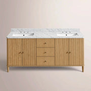Luvoriel Reeded Double Vanity — LIGHT OAK / CARRARA / RECTANGLE