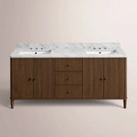 Luvoriel Reeded Double Vanity — BROWN OAK / CARRARA / RECTANGLE